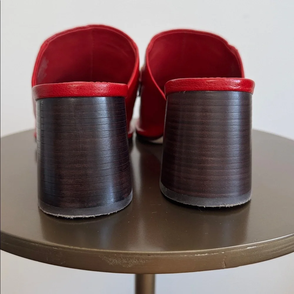 Tory Burch Leather Mules Size US 7.5 Tory Burch Red Leather Slip-On Shoes